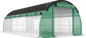 Outsunny Seră tip tunel 6 x 3 x 2 m cu plasă de protecție solară, pereți laterali rulabili, învelitoare din plastic, cadru din oțel, verde | Aosom Romania