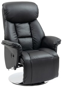 HOMCOM Fotoliu de relaxare rabatabil pivotant suport de picior reglabil, pana la 150 kg, pentru sufragerie, dormitor, negru | Aosom Romania