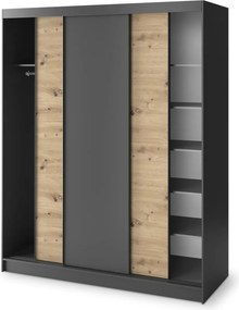 Dulap lemn masiv glisant Esville III - Czarny Mat / Dąb Artisan (WAR-III-ESV-BM-180)
