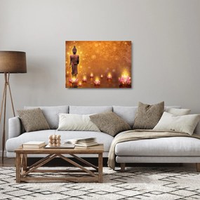 Tablou pe sticlă - Buddha în sclipici auriu (70x50 cm)