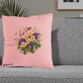 Perna Decorativa Viorele Iris Violet si Trifoi, 40x40 cm, Roz, Husa Detasabila, Perna Inclusa, BEKZ®