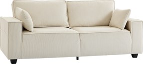 HOMCOM Canapea 3 locuri din velur canelat 218 cm, canapea de living, perne cu arcuri, cotiere late, 2 perne, bej | Aosom Romania