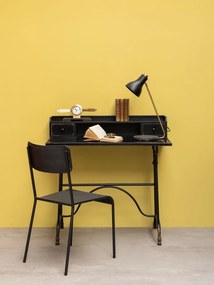 Birou vintage din metal, negru, în stil industrial, cu 2 sertare și nișă, 98 x 100 x 50 cm, „Henri”