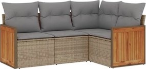 vidaXL Set canapele de grădină, 4 piese, cu perne, bej, poliratan