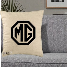 Perna Personalizata cu emblema MG, 40x40 cm, Bej, Husa Detasabila, Perna Inclusa, BEKZ®