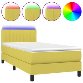 3133276 vidaXL Pat cu arcuri, saltea și LED, verde, 80x200 cm, textil