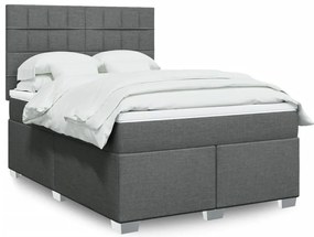 vidaXL Pat continental cu saltea, gri închis, 160x200 cm, țesătură