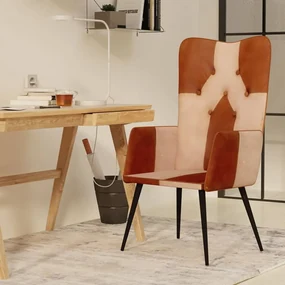 339659 vidaXL Scaun cu spătar înalt, maro și crem, piele naturală