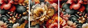 Tablou - Flori portocalii și roșii (cu ceas) (90x30 cm)
