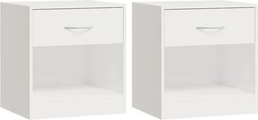 vidaXL Noptiere cu sertar, 2 buc., alb extralucios