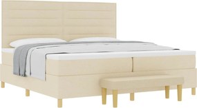 vidaXL Pat cu arcuri cu saltea cu headboard Crem 200 x 200 cm țesătură