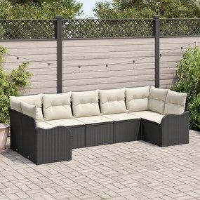 vidaXL Set de canapele pentru grădină cu pernă 7 pcs Negru Rattan poli