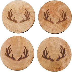 Set 4 suporturi pentru pahare, din lemn de mango, Deer