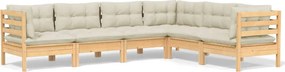 vidaXL Set mobilier grădină cu perne crem, 6 piese, lemn masiv de pin