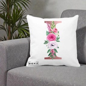Cadou Personalizat - Perna Personalizata Monograma Rose Gold Litera I, 40x40 cm, Alba Mata, Husa Detasabila, Perna Inclusa, BEKZ®