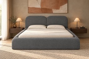 Pat tapițat Elara 180×200 cm, gri, cu ladă de depozitare