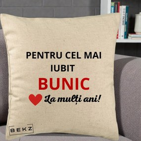 Cadou pentru Bunic - Perna Personalizata Pentru Cel Mai Iubit Bunic La Multi Ani Rosu, 40x40 cm, Bej, Husa Detasabila, Perna Inclusa, BEKZ®