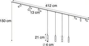 Sistem de iluminat pe șină modern negru cu 6 spoturi și 4 lumini suspendate bronz închis monofazat - Slimline Uzzy Loyce