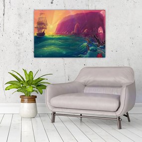 Tablou - Pictură în ulei, călătorie într-un țărăm fantastic (90x60 cm)