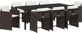 vidaXL Set de masă pentru grădină cu pernă 9 pcs Maro poliratan