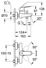 GROHE 32831000 - Baterie pentru cadă EUROSMART COSMOPOLITAN DN 15, crom lucios