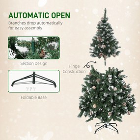 HOMCOM Brad de Crăciun Înzăpezit cu Conuri, Brad Artificial cu Deschidere Automată și Bază Pliabilă, Ø85x150 cm, Verde | Aosom Romania