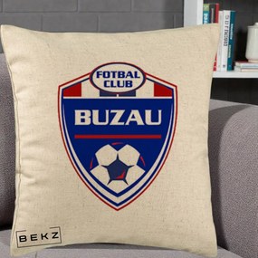 Perna Personalizata FC Buzau Fotbal, 40x40 cm, Bej, Husa Detasabila, Perna Inclusa, BEKZ®