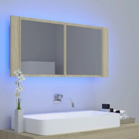 Dulap de baie cu oglinda si LED, stejar Sonoma, 100x12x45 cm Stejar sonoma