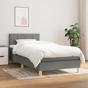 vidaXL Pat box spring cu saltea, gri închis, 90x200 cm, textil
