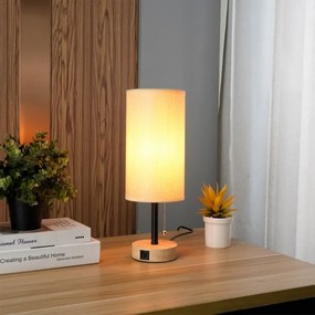 Brilagi - Lampă de masă cu port USB TABLON 1xE27/25W/230V stejar/negru/bej