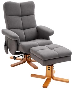 HOMCOM Fotoliu relaxant cu suport pentru picioare, spațiu de depozitare, fotoliu de masaj electric cu funcție de culcare, fotoliu TV rotativ cu buzunar lateral, telecomandă, cadru din lemn, poliester, Gri închis | Aosom Romania