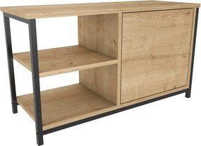Comoda TV MUSKEGON, negru/stejar, PAL melaminat/metal, 90x35x51 cm
