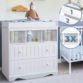 Masă de infasat bebe, 88 cm - alb