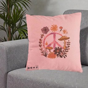 Perna Decorativa Peace Ciuperci Boho, 40x40 cm, Roz, Husa Detasabila, Perna Inclusa, BEKZ®