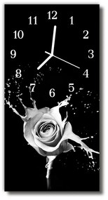 Ceas de perete din sticla vertical Black rose flori de artă
