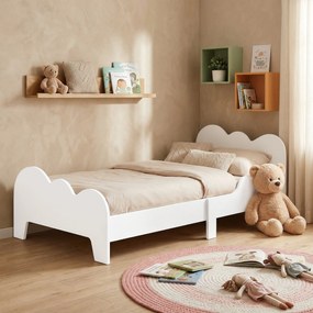 AIYAPLAY Pat Montessori pentru Copii 3-8 Ani, 143,5 x 74,5 cm, cu Bare Laterale Anti-Cădere, Model Norișor din Lemn, Alb | Aosom Romania