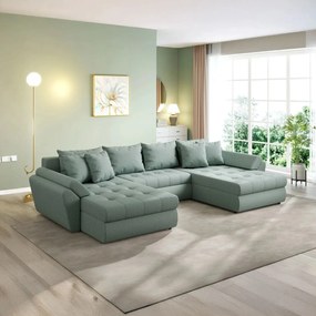 Colțar extensibil dumonde cu ladă de depozitare si sezut confortabil din spuma high-density, Loana U Enjoy Mint 355x185 cm