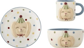 Set 3 piese din ceramică artizanală, multicolor, pictate manual cu un cățeluș vesel, pentru copii, „Party"