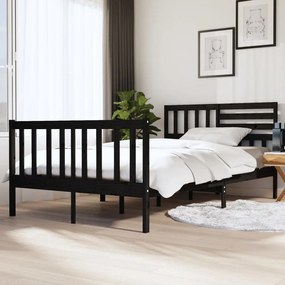 3101132 vidaXL Cadru de pat dublu 4FT6, negru, 135x190 cm, lemn masiv