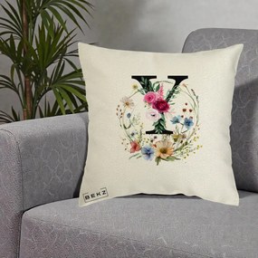 Cadou Personalizat - Perna Personalizata Monograma Florala Litera Y cu Coroana, 40x40 cm, Ecru, Husa Detasabila, Perna Inclusa, BEKZ®
