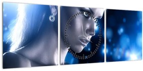 Tablou - Femeia, sclipici albastru (cu ceas) (90x30 cm)