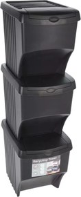 Coșuri Home &amp; Styling, suprapozabile pentru sortarea deșeurilor, 3 x 22 l, plastic rezistent, gri