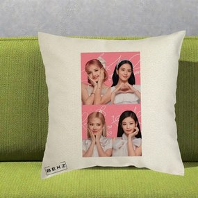 Perna Personalizata K-pop BLACKPINK Colaj Roz, 40x40 cm, Ecru, Husa Detasabila, Perna Inclusa, BEKZ®
