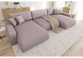 Colțar roz deschis extensibil, cu spațiu de depozitare, cu tapițerie din catifea reiată Sara – Ropez