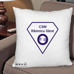 Perna Personalizata CSM Ramnicu Sarat Fotbal, 40x40 cm, Alb Pufos, Husa Detasabila, Perna Inclusa, BEKZ®