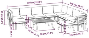 Set mobilier de gradina cu perne, 11 piese, lemn masiv acacia 3x colt + 5x mijloc + 2x suport pentru picioare + masa, 1