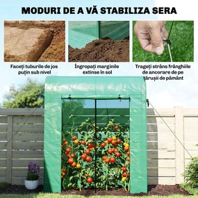 Outsunny Sera de Balcon cu Ușă și Ferestre Rulante, Sera pentru Grădină cu Structură din Oțel și Acoperiș PE, pentru Plante, Legume, Flori, Fructe, Anti UV, 170x68x200 cm, Verde | Aosom Romania