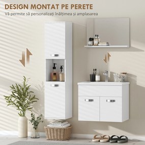 kleankin Set Mobilier Baie 4 Piese cu Lavoar din Ceramică, Dulap de Baie, Coloană de Baie și Oglindă, Alb | Aosom Romania