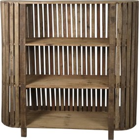 Etajeră din lemn reciclat, natur, cu 3 rafturi și laturi rotunjite din lamele, aspect rustic, 115 x 116 x 37 cm, „Grimaud”