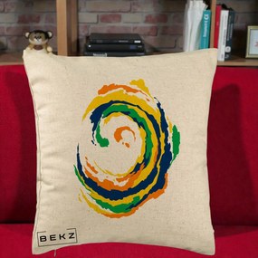 Perna Decorativa Vortex Abstract Colorat, 40x40 cm, Bej, Husa Detasabila, Perna Inclusa, BEKZ®